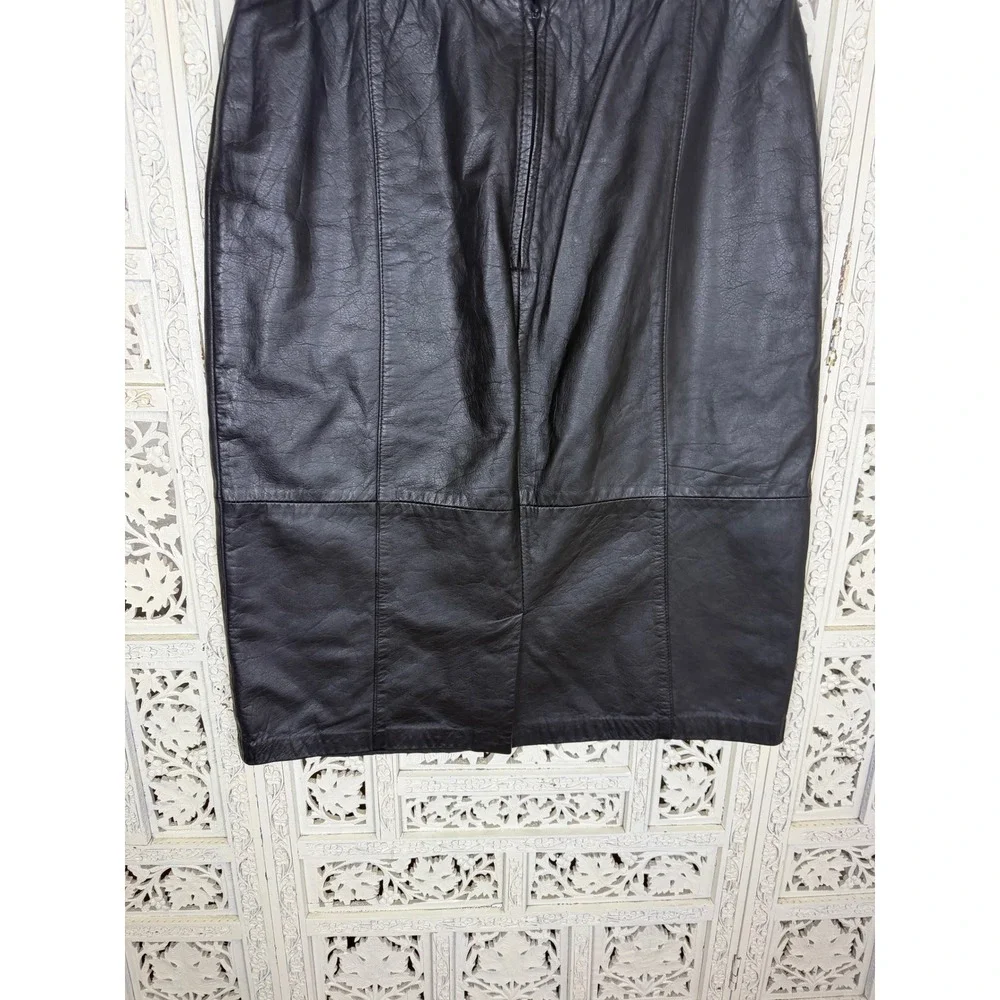 Vtg Leathers By Tibor Black Leather‎ Pencil Skirt Back Slit Straight Sz S/M